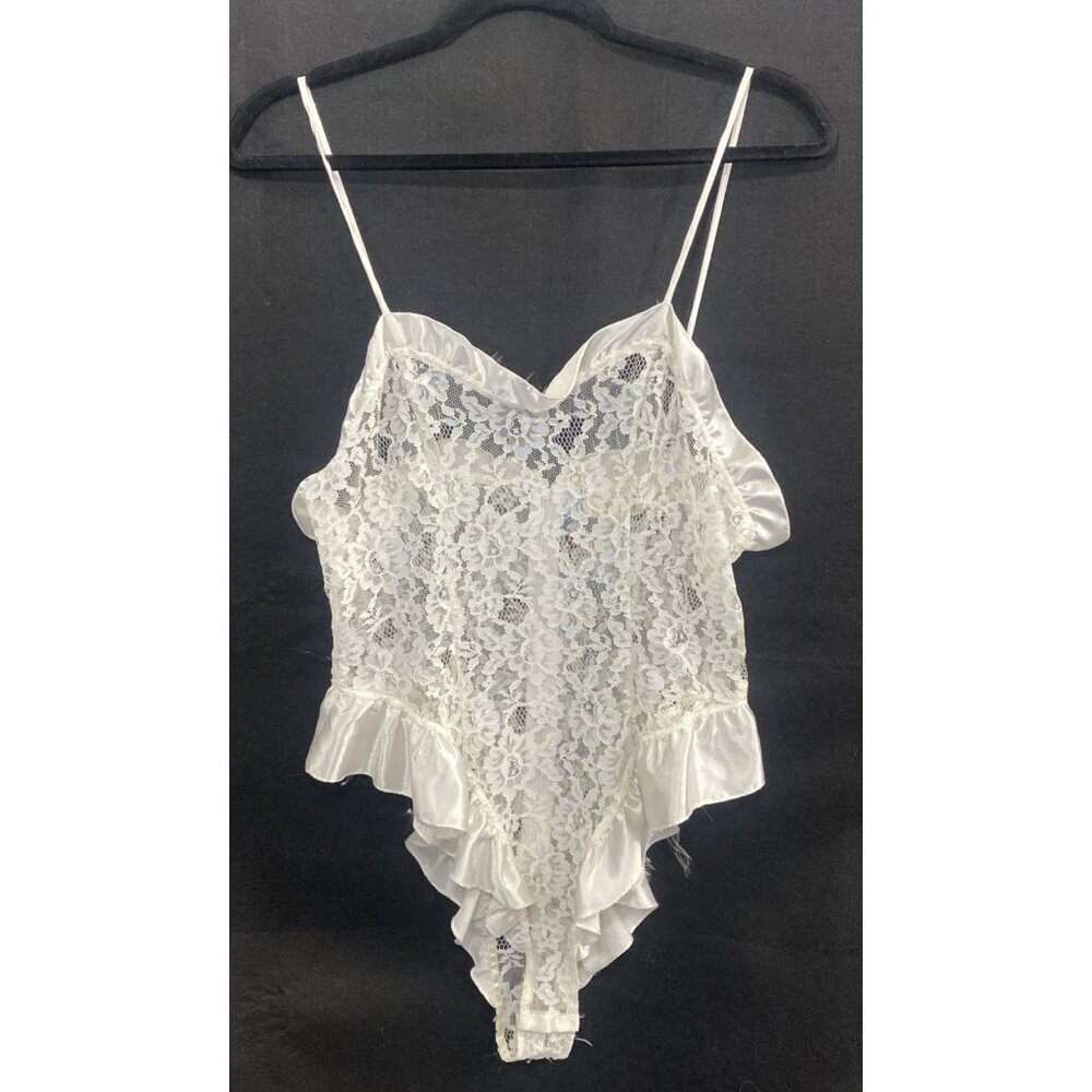 Vtg VICTORIA'S SECRET Women Gold Label Lace One Piece Zip Top Sz M‎ Ivory 10-10